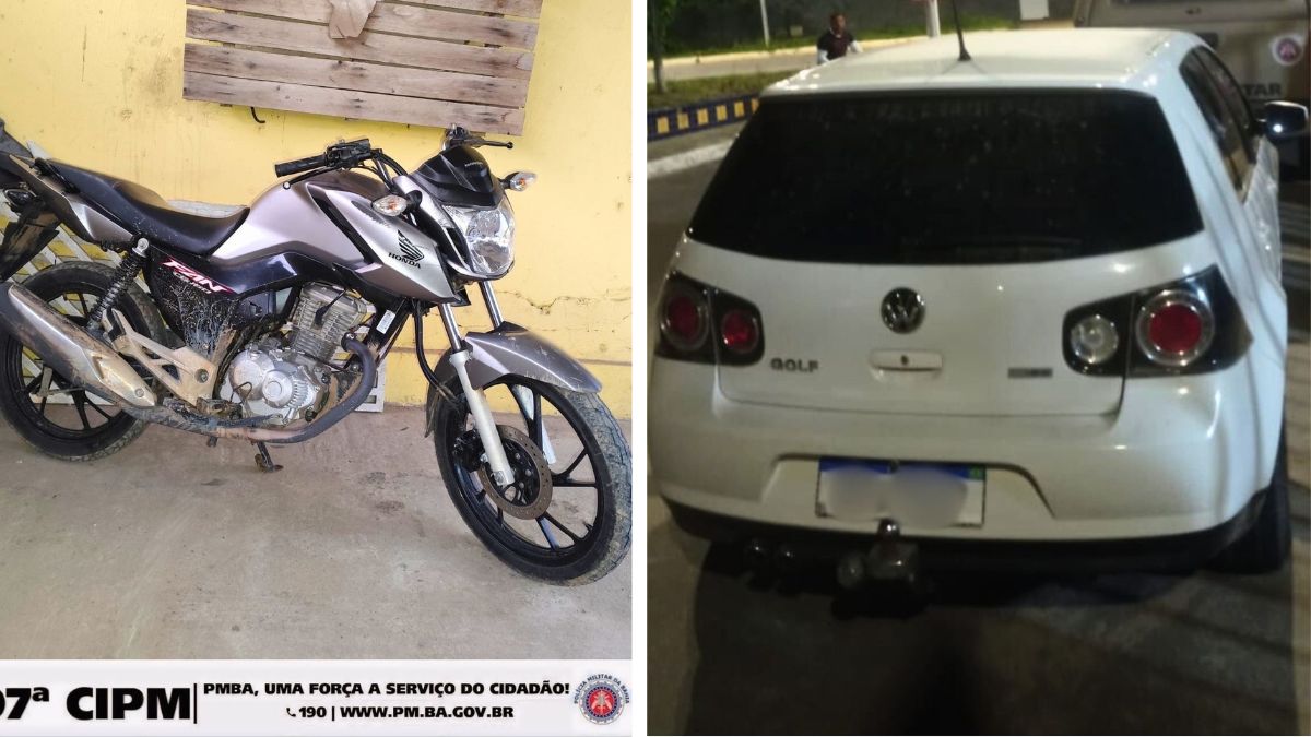 Policiais da 97ª CIPM recuperaram moto e carro roubados, em menos de 24 horas, após os crimes