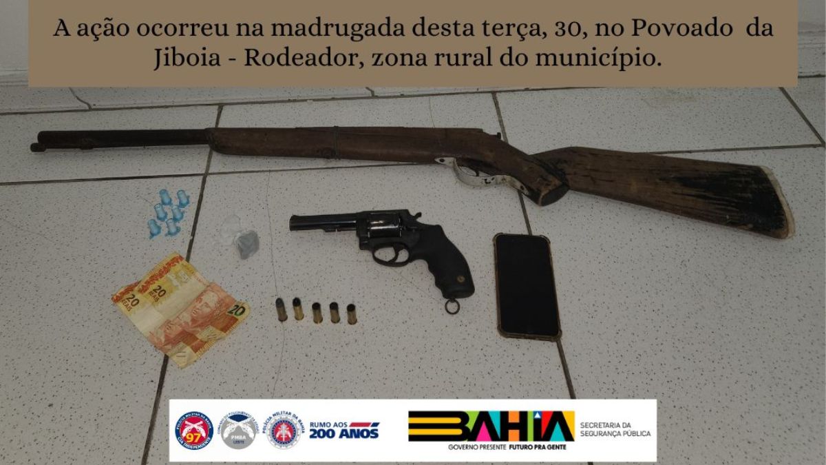 97ª CIPM Realiza Operação em Santanópolis e Apreende Armas e Drogas.  