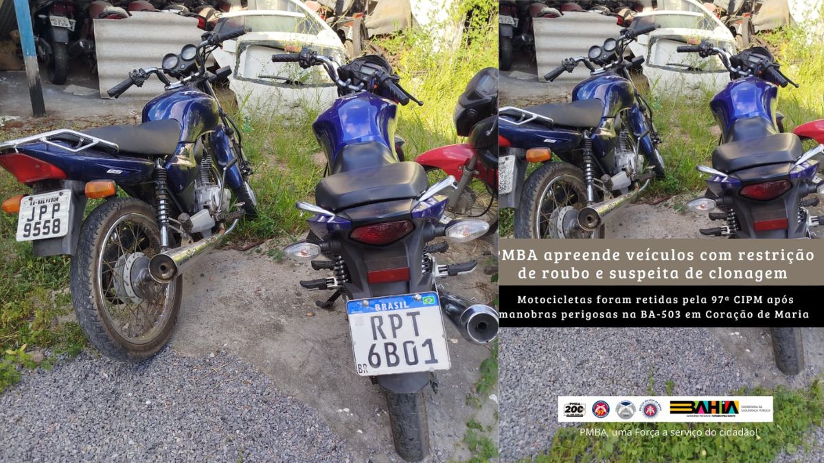  Duas motocicletas foram apresentadas na delegacia de Coração de Maria pela PM 