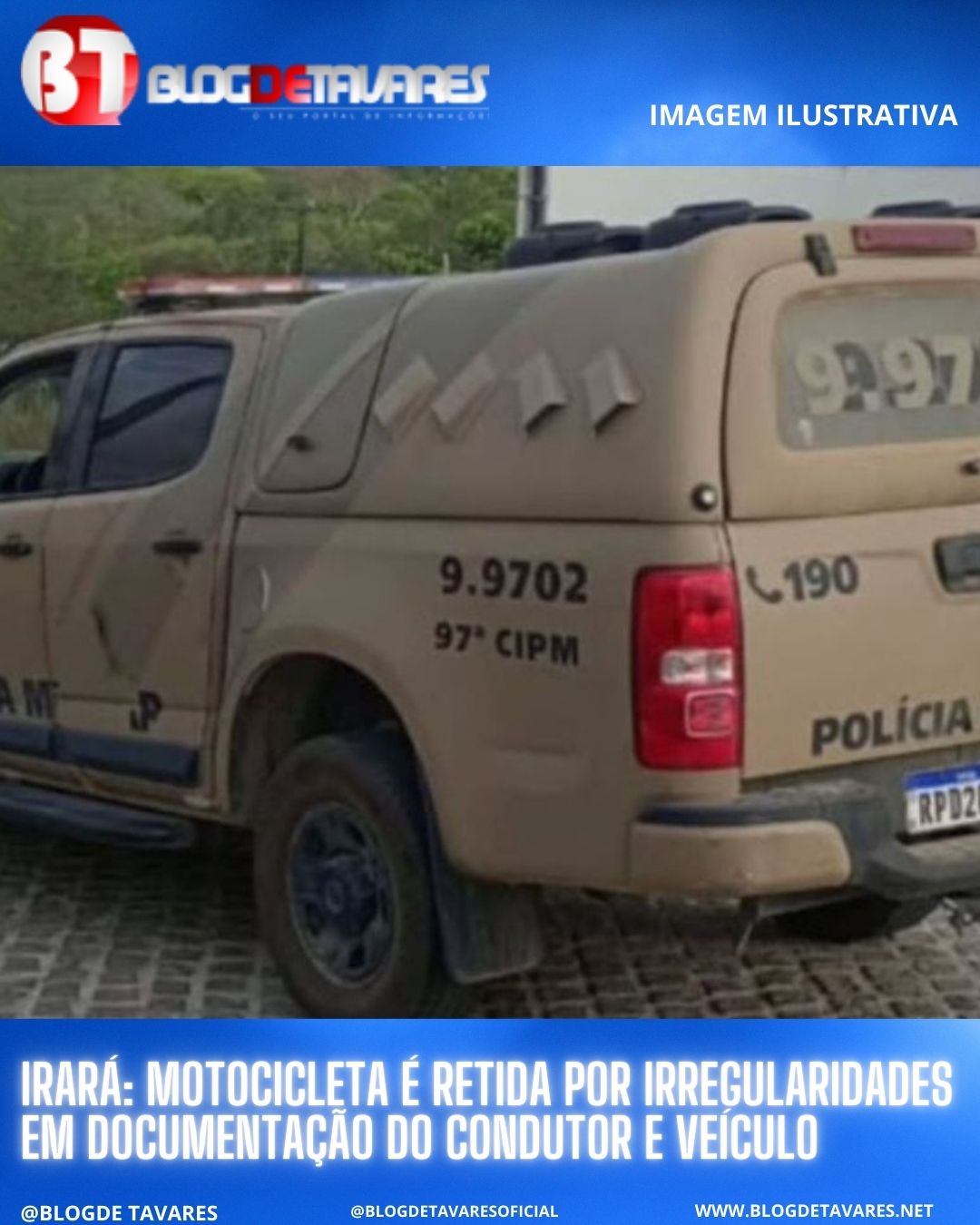 Irará: motocicleta é retida por irregularidades em documentação do condutor e veículo