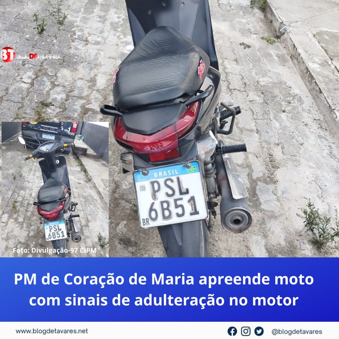 PM de Coração de Maria apreende moto com sinais de adulteração no motor