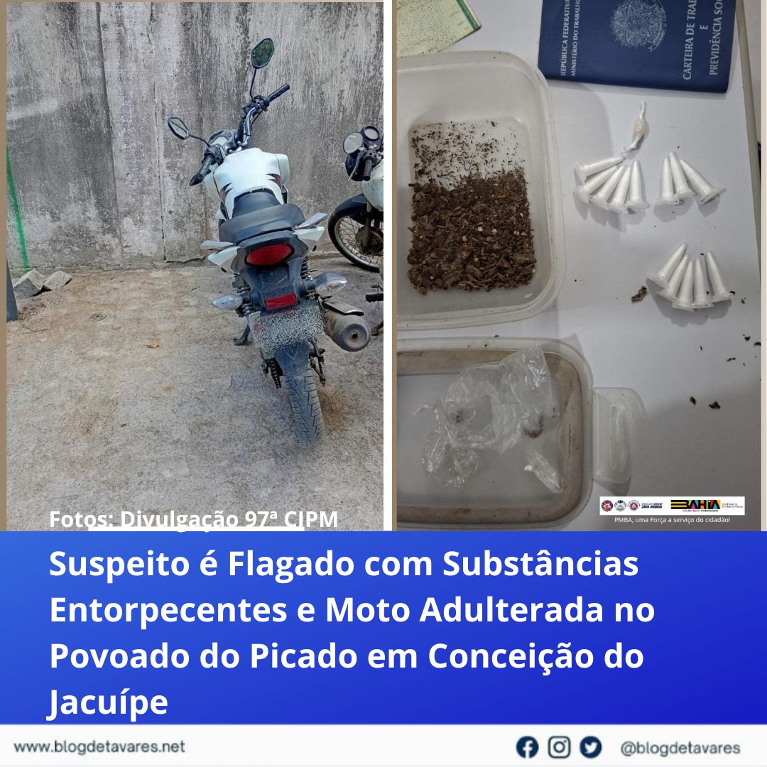 Suspeito é Flagado com Substâncias Entorpecentes e Moto Adulterada no Povoado do Picado em Conceição do Jacuípe  