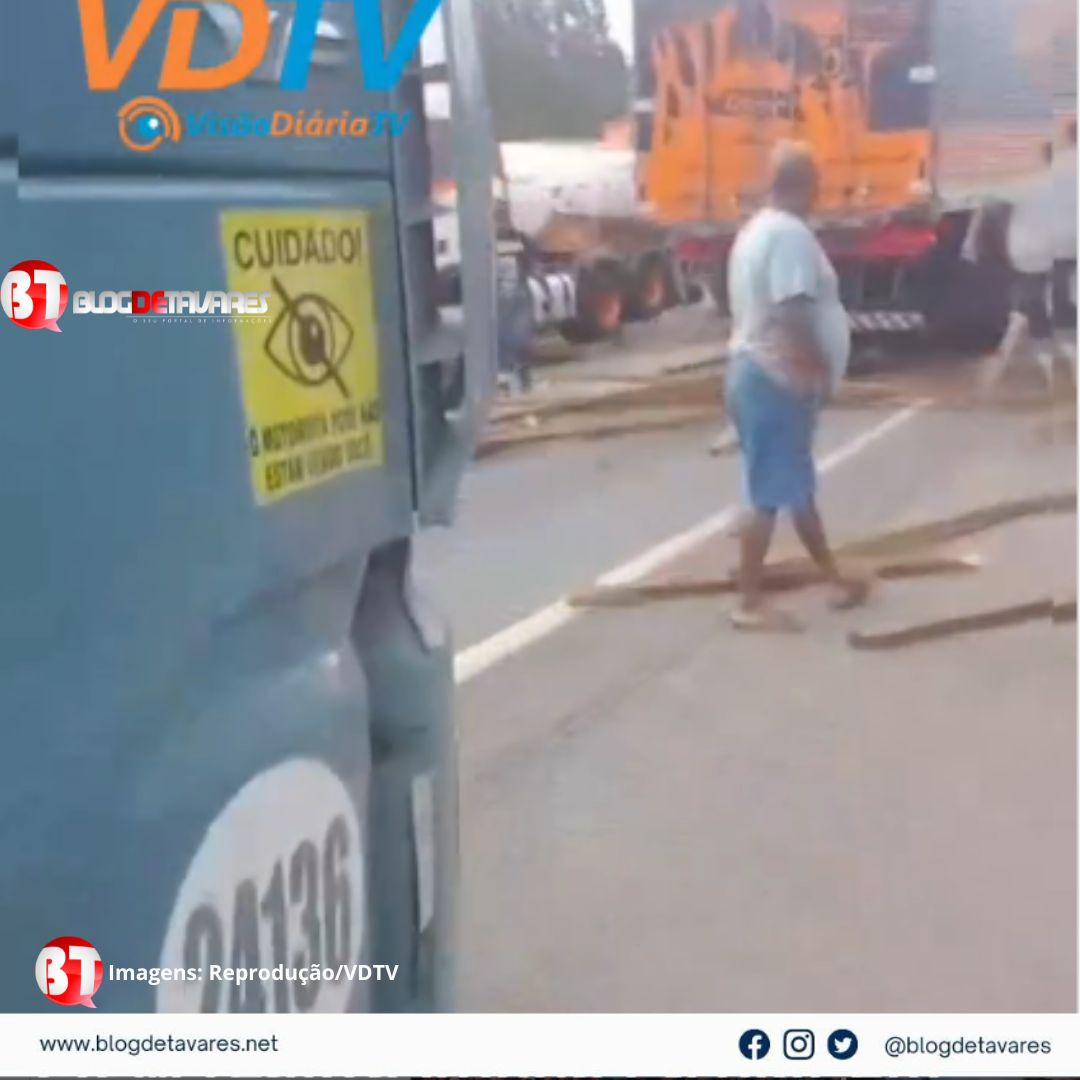 Carreta desgovernada arremessa carro de ponte e deixa cinco feridos na BR-116, em Cândido Sales 