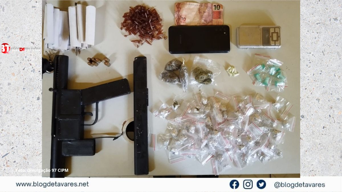 Após troca de tiros com a PM, suspeito é preso com submetralhadora e drogas; comparsas conseguem fugir
