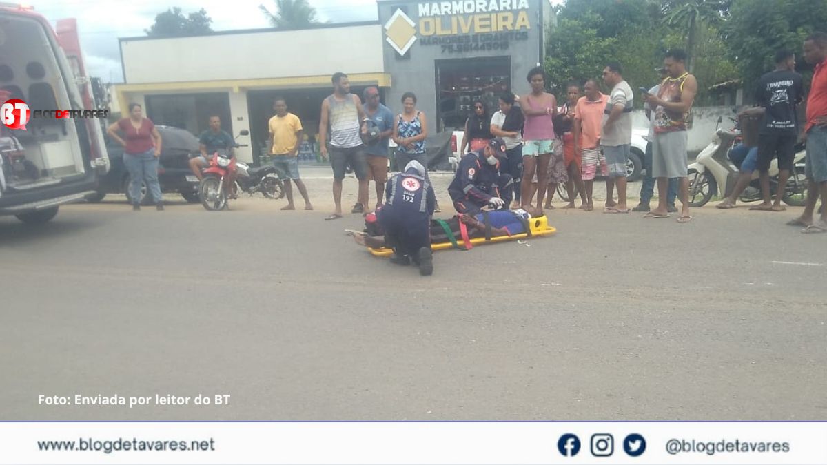 Acidente entre moto e bicicleta deixa ciclista ferido na BA-504, zona urbana de Irará