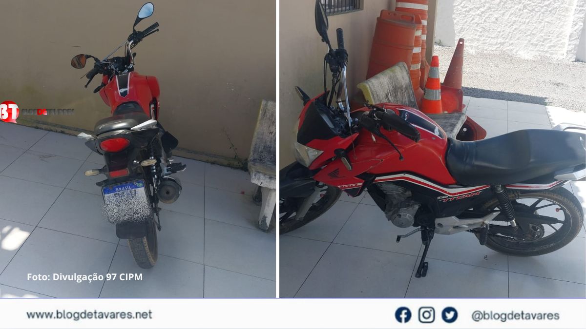 PM recupera em Conceição de Jacuípe motocicleta com registro e restrição de furto
