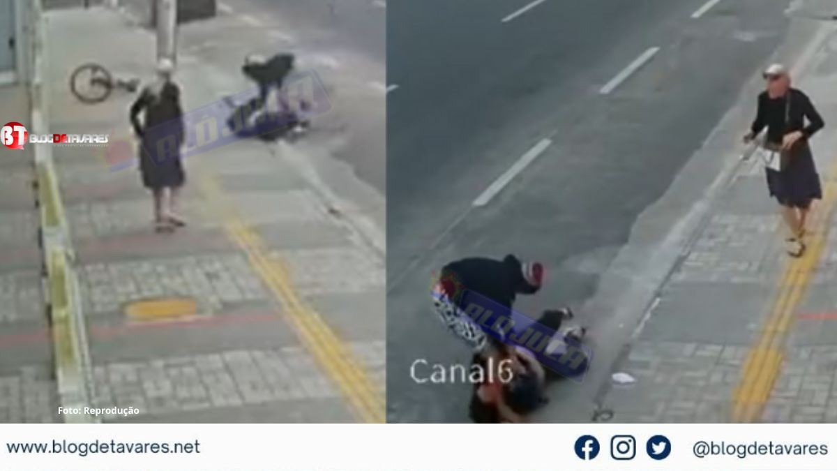 homem em bicicleta ataca idosa de 72 anos para roubar celular no Centro de Feira de Santana; veja o vídeo  