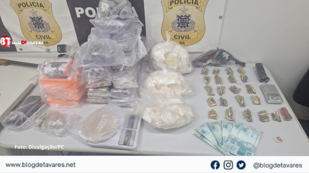 Polícia Civil e Militar apreendem drogas, armas e celulares na zona rural de Cansanção 
