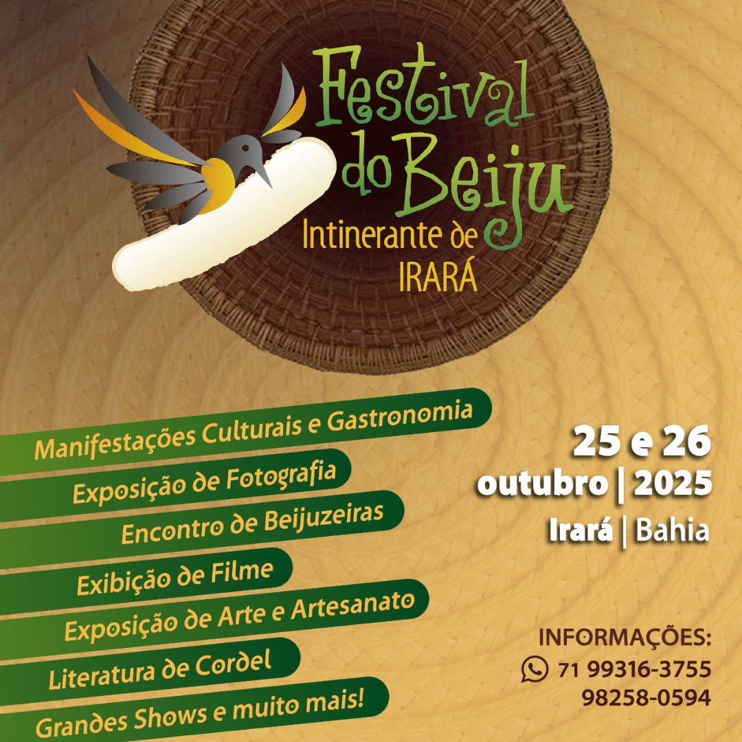 Festival do Beiju de Irará acontecerá nos dias 25 e 26 de outubro; veja a programação!