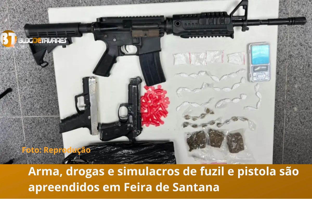 Arma, drogas e simulacros de fuzil e pistola são apreendidos em Feira de Santana 