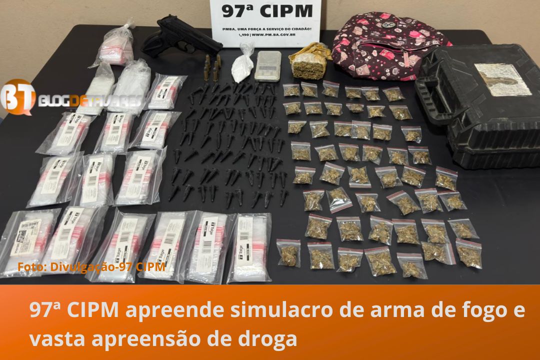 97ª CIPM apreende simulacro de arma de fogo e vasta quantidade de drogas em Água Fria