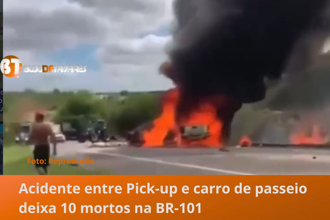 Acidente entre Pick-up e carro de passeio deixa 10 mortos na BR-101