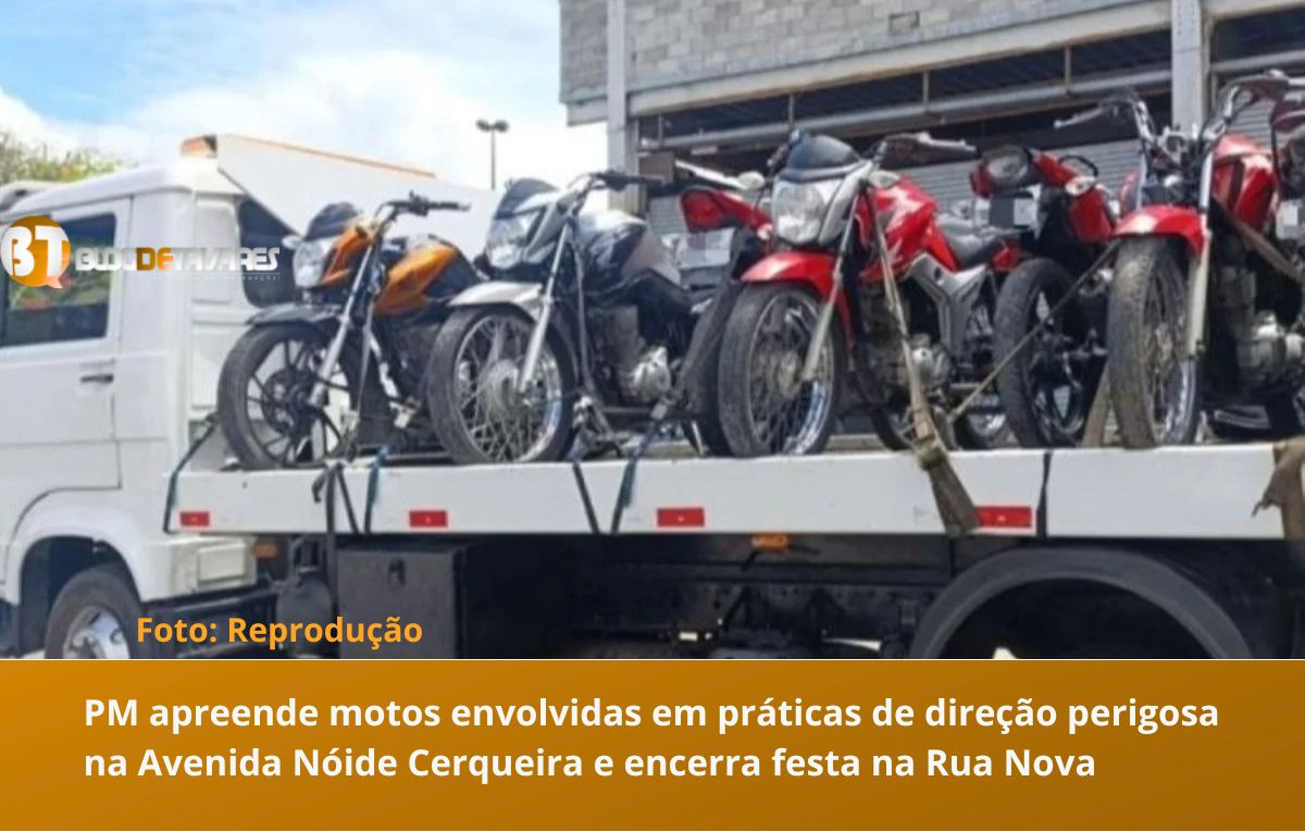 PM apreende motos envolvidas em práticas de direção perigosa na Avenida Nóide Cerqueira e encerra festa na Rua Nova 