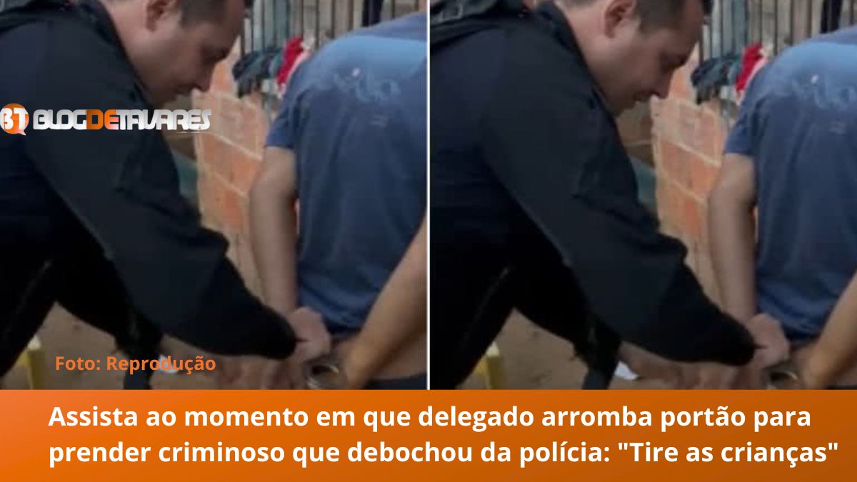 Assista ao momento em que delegado arromba portão para prender criminoso que debochou da polícia: "Tire as crianças" 