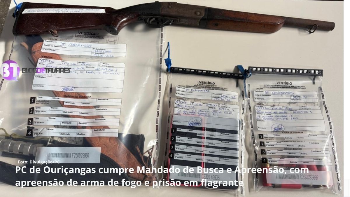 PC de Ouriçangas cumpre Mandado de Busca e Apreensão, com apreensão de arma de fogo e prisão em flagrante  