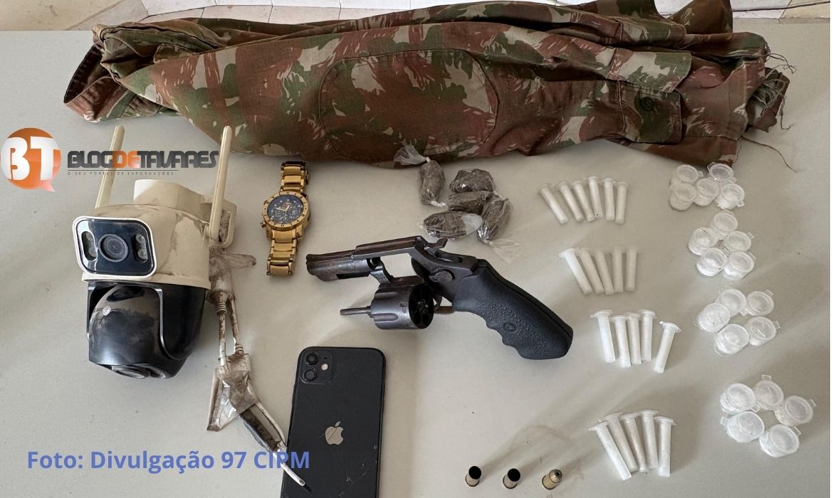 Grupo de indivíduos atira contra Policiais da 97 CIPM, um deles é preso com drogas e arma de fogo, comparsas conseguem fugir