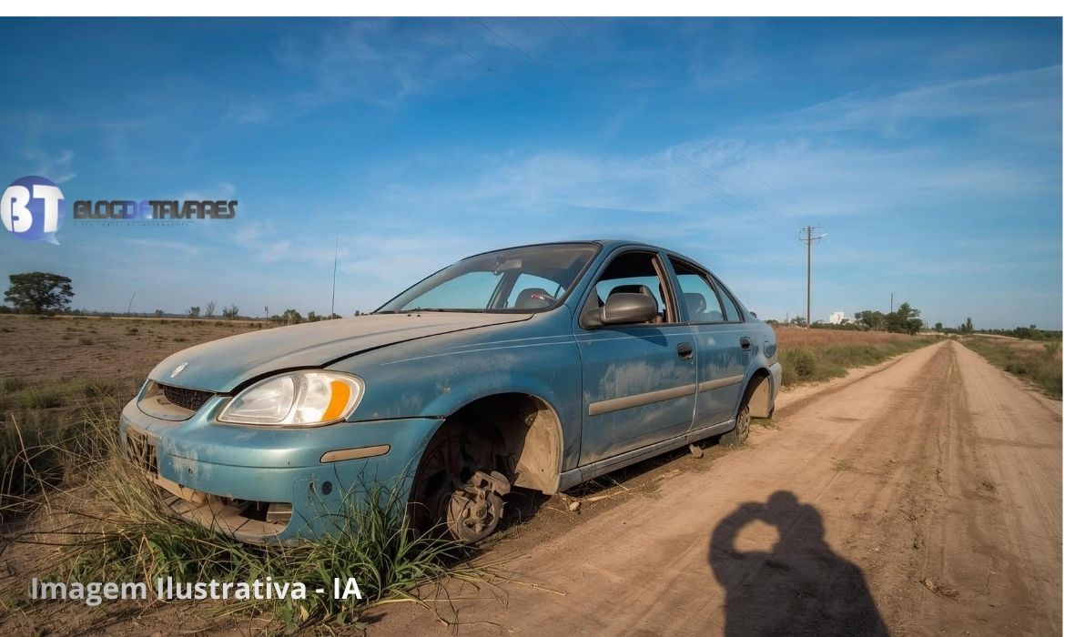 IRARÁ: veículo com restrição de roubo encontrado abandonado em estrada vicinal sem as rodas