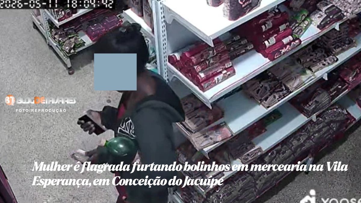 Mulher é flagrada furtando bolinhos em mercearia na Vila Esperança, em Conceição do Jacuípe 