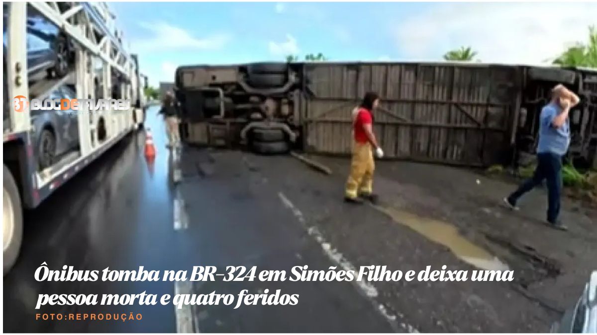 Ônibus tomba na BR-324 em Simões Filho e deixa uma pessoa morta e quatro feridos 