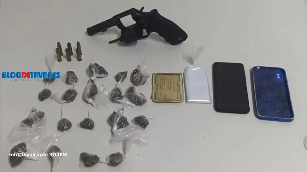 Ação da 97ª CIPM resulta na condução de indivíduo por posse de arma de fogo e possível envolvimento com tráfico de drogas em Água Fria 