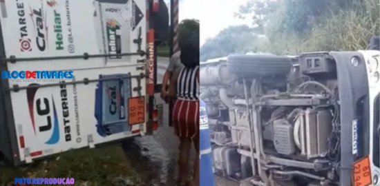 Acidente entre carreta, caminhão e carro causa interdição parcial na BR-324, em Amélia Rodrigues