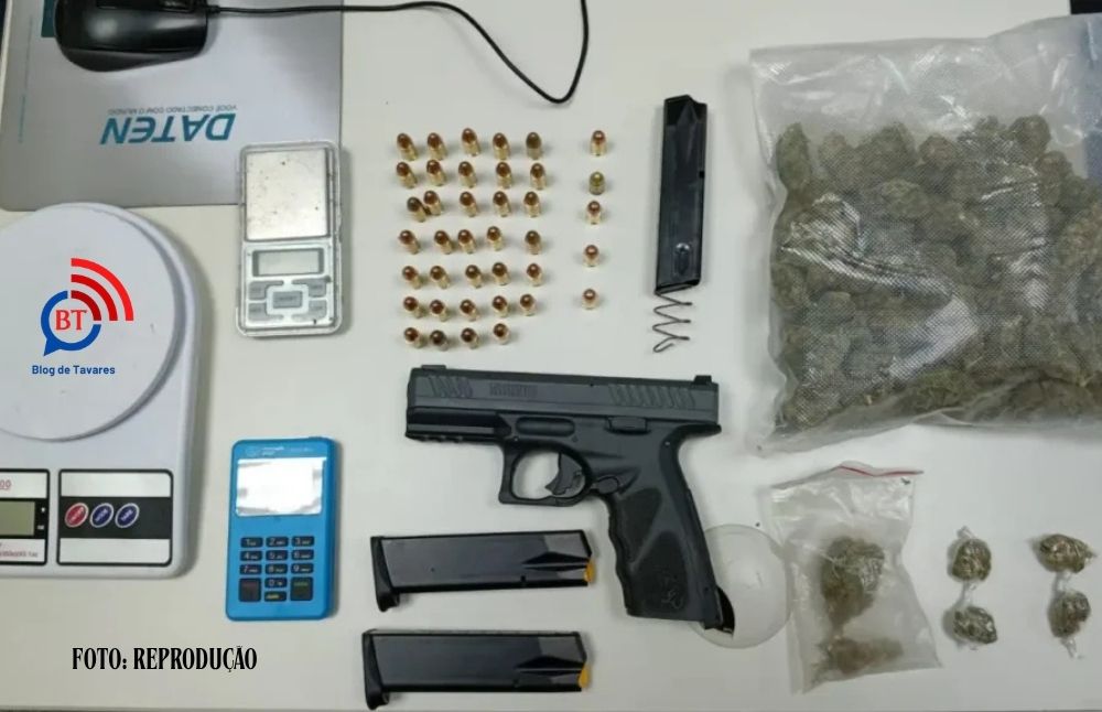 Suspeito é preso com pistola, 1 kg de maconha e munições