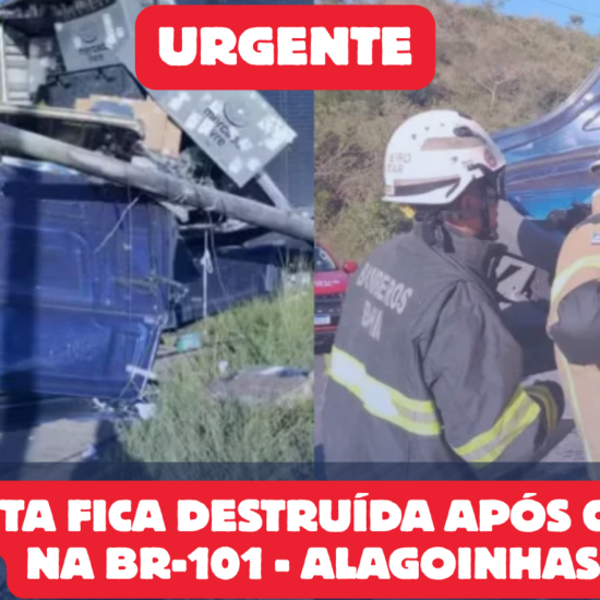 Carreta florestal é destruída após colisão com caminhão-baú na BR-101, em Alagoinhas; motorista fica preso às ferragens 