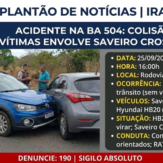 Colisão traseira entre dois veículos resulta em danos materiais na rodovia BA-504 em Irará 