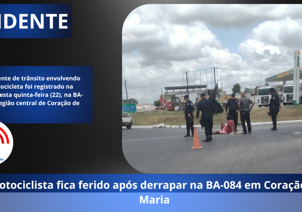 Motociclista fica ferido após derrapar na BA-084 em Coração de Maria 