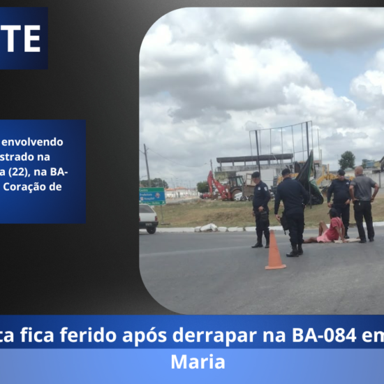 Motociclista fica ferido após derrapar na BA-084 em Coração de Maria 