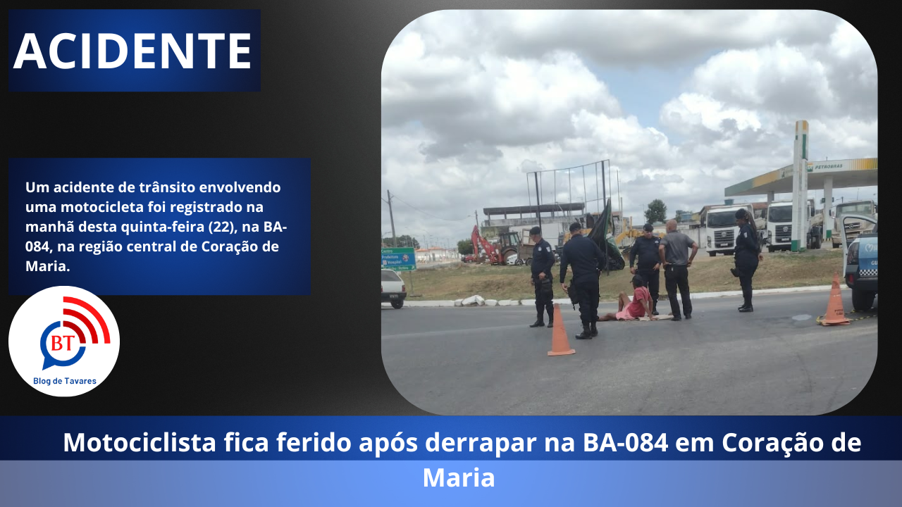Motociclista fica ferido após derrapar na BA-084 em Coração de Maria 