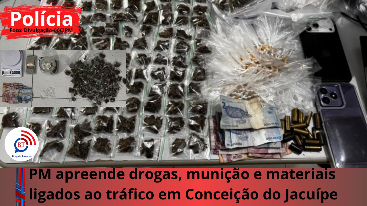 PM apreende drogas, munição e materiais ligados ao tráfico em Conceição do Jacuípe 
