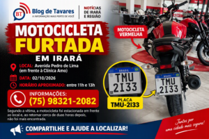 IRARÁ: motocicleta furatada no centro da cidade