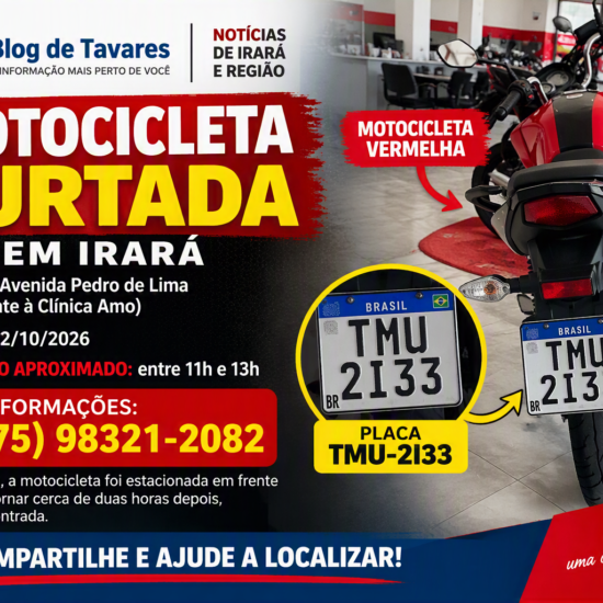 IRARÁ: motocicleta furatada no centro da cidade