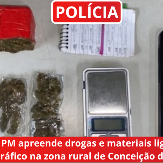 PM apreende drogas e materiais ligados ao tráfico na zona rural de Conceição do Jacuípe