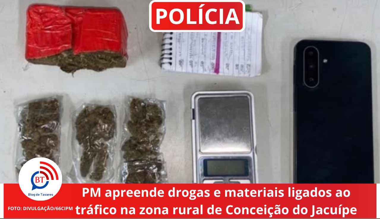 PM apreende drogas e materiais ligados ao tráfico na zona rural de Conceição do Jacuípe