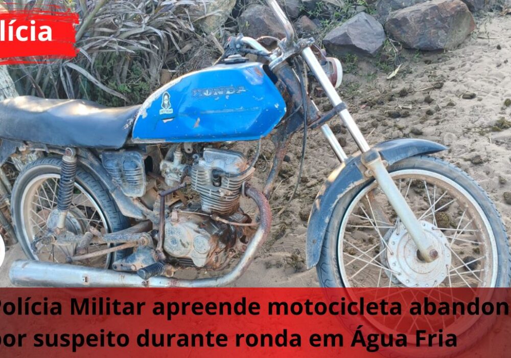 Água Fria: Polícia Militar apreende motocicleta abandonada por suspeito durante ronda na zona rural
