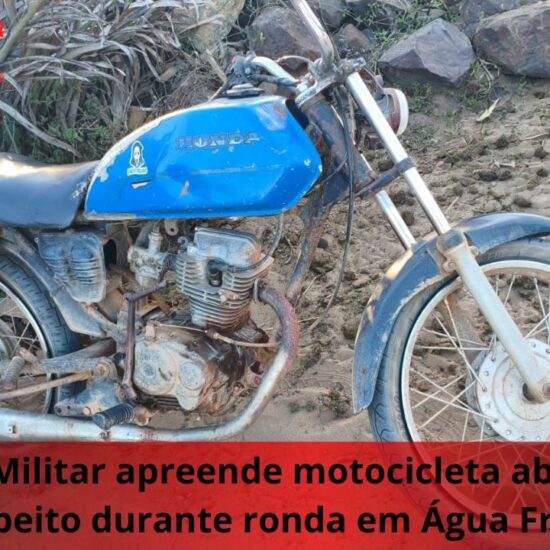 Água Fria: Polícia Militar apreende motocicleta abandonada por suspeito durante ronda na zona rural