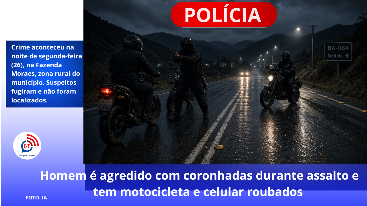 Homem é agredido com coronhadas durante assalto e tem motocicleta e celular roubados  