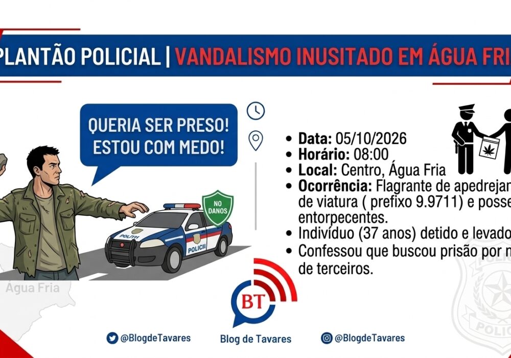 Homem é detido após apedrejar viatura da PM e relatar que 'queria ser preso' por medo em Água Fria 